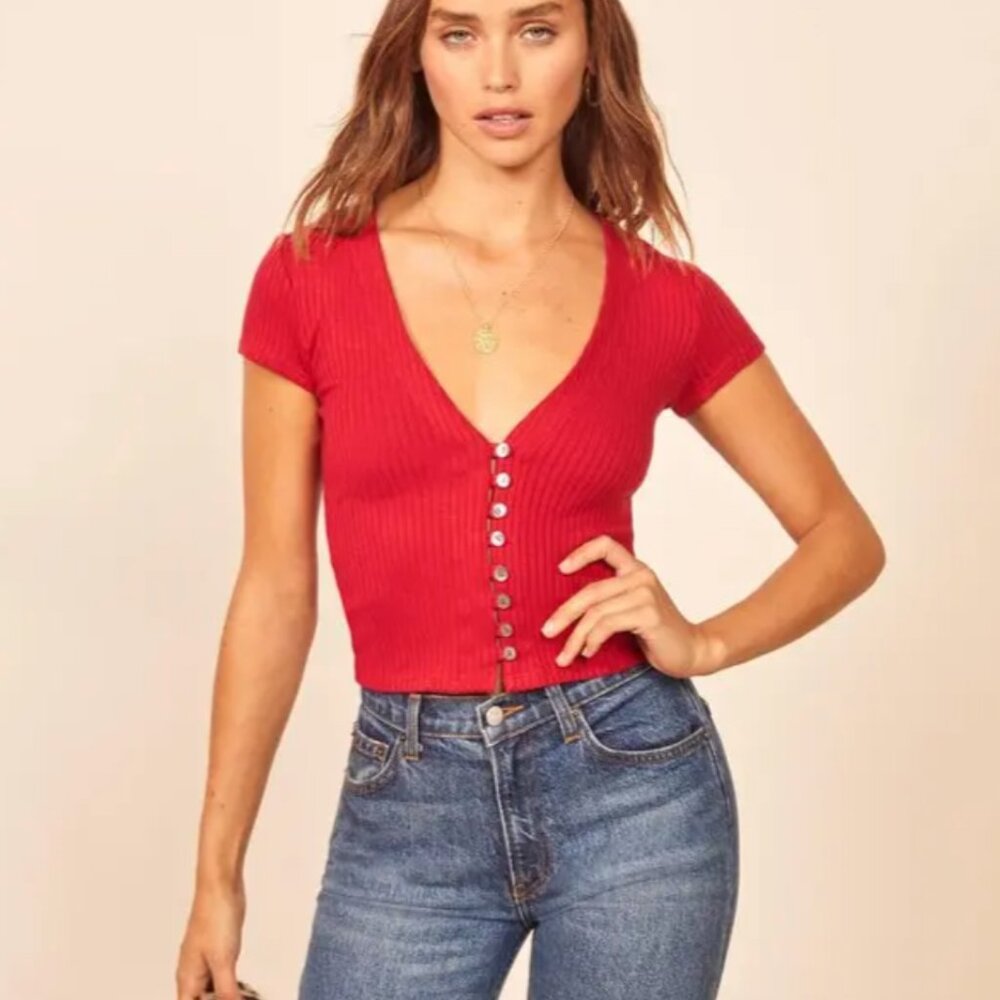 Reformation Nella Knit Top, in Cherry, small